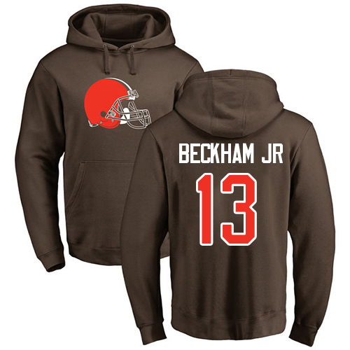 Men Cleveland Browns NFL Odell Beckham Jr. Brown Jersey #13 Football Name and Number Logo Pullover Hoodie->cleveland browns->NFL Jersey